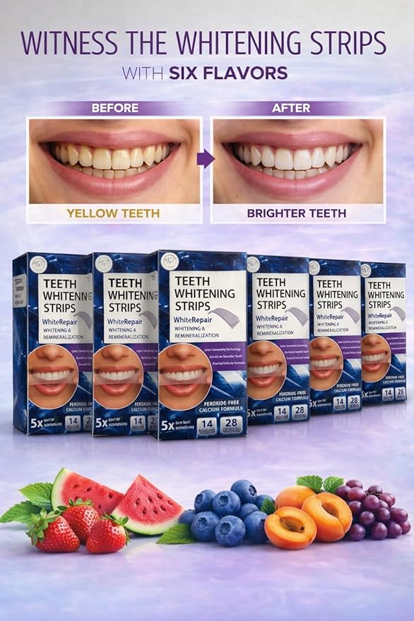 Teeth Whitening Strips, Flavor Inspired Whitening Strips for Teeth, Comfort-Fit Adhesive, Fresh Taste, 28 Strips (14 Sealed Pouches), at-Home Routine (Blue Raspberry)