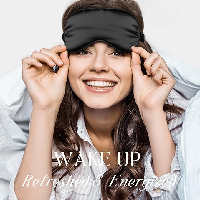 LCBD Silk Satin Sleeping Eye Mask, Black Sleep Eye Mask Night Blindfold for Women and Men, Soft Breathable Blackout Eyeshade Eye Cover for Travel, Wedding Bridesmaid Gift