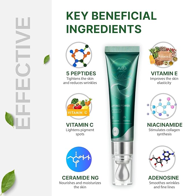Lifting Power Eye Fluid - Rejuvenating Anti Aging Serum - Hydrating Eye Wrinkle Cream for Women with 5 Peptides & Vitamins - Ceramide, Hyaluronic Acid, Vitamin C, Palmitoyl Tripeptide-1-15ml