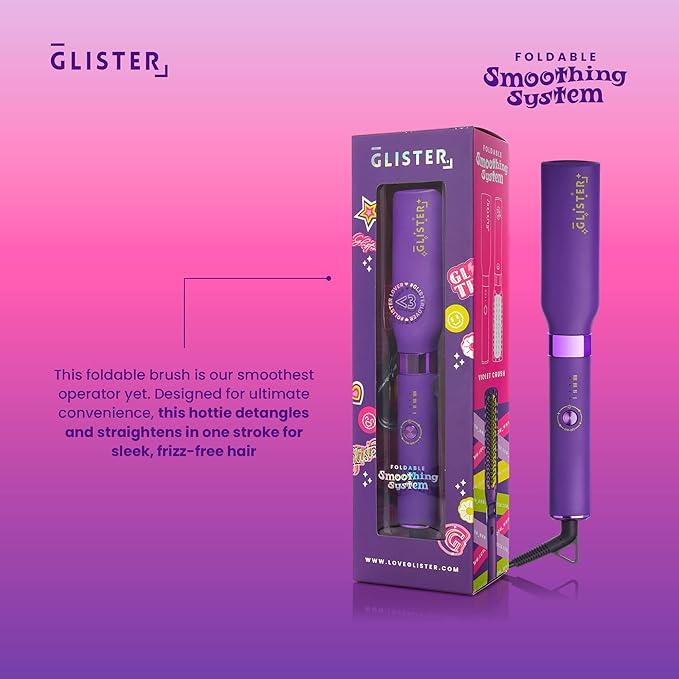 Glister Folding Hair Straightener Brush, Hair Brush for Hair Straightening, Volumizer, Fringe Curler, Hair Styling Comb with Adjustable Temperature- Violet Crush (Purple)