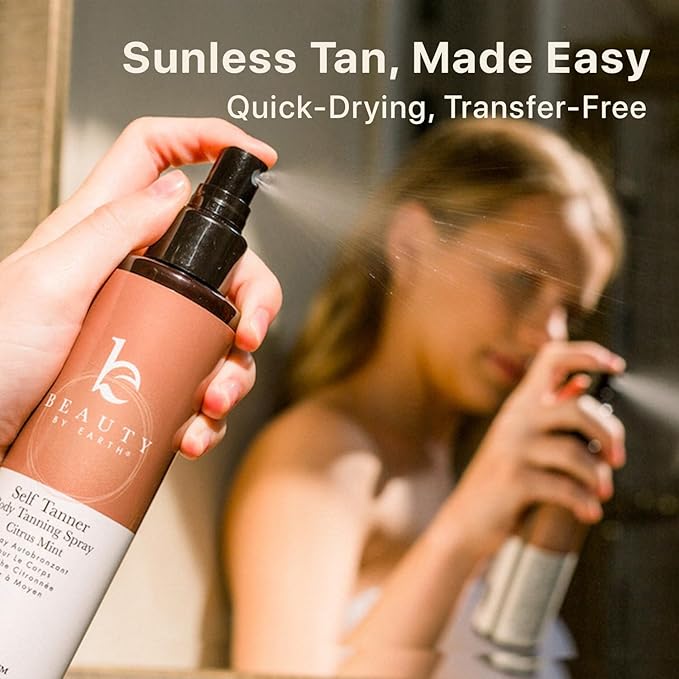 Self Tanner Spray - USA Made with Natural & Organic Ingredients, Fast Drying Spray Tan for Pale Skin, Non Toxic Gradual Tanning Spray, Sunless Tanning Water for Women & Men, Medium to Dark