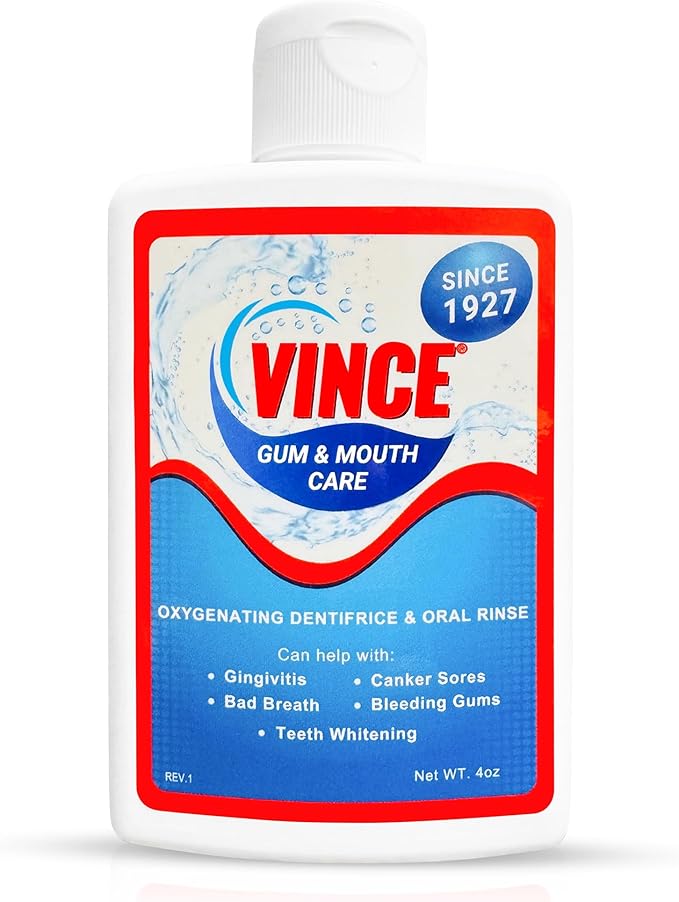 Vince Gum & Mouth Toothpaste Powder - Dentifrice & Mouthwash - Cavity Prevention - Gingivitis - Irritated, Bleeding & Receding Gums - Canker Sore - Bad Breath - Inflammation - Tonsil Stones - 4 Ounce