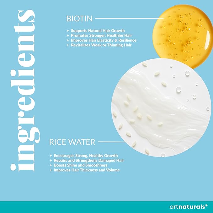 Biotin Rice Water Shampoo and Conditioner Set - Sulfate-Free Formula – Dual Bottle - Made with Collagen, Keratin, and Jojoba to Promote Strength, Shine, and Growth 16 Fl Oz 2 PK