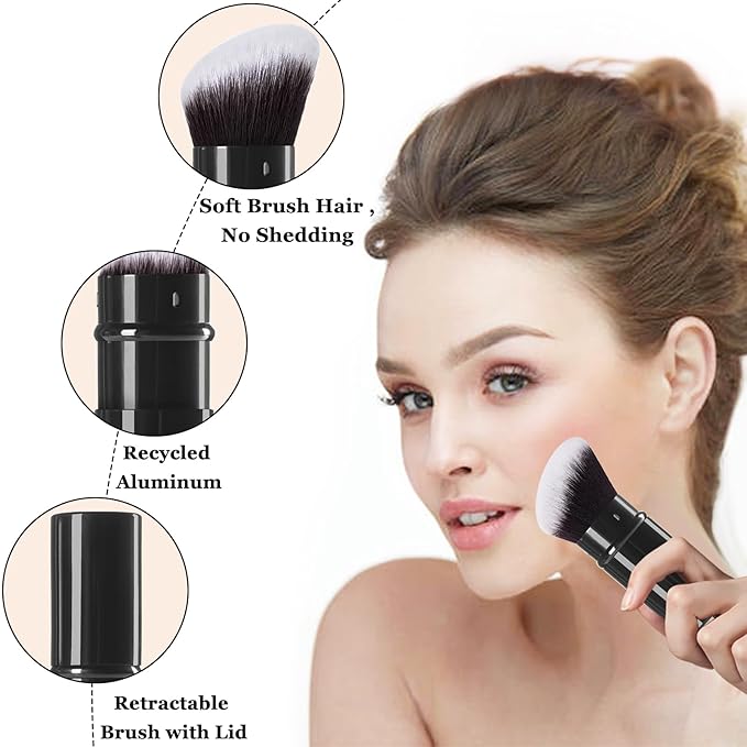 Keriloo Retractable Kabuki Makeup Brush,Angle Blush Brushes Powder Foundation Makeup Brush for Blending Liquid, Blush, Bronzer, Buffing, Sunscreen,Flawless Cosmetics