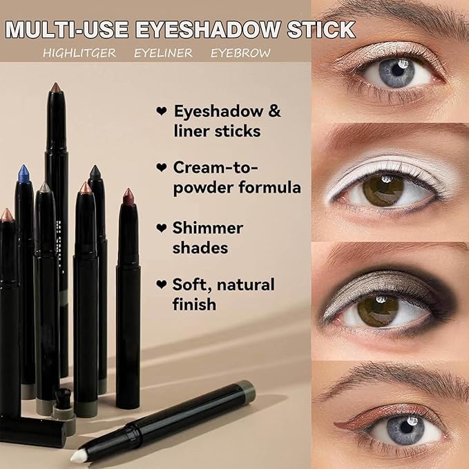 Champagne Eyeshadow Stick Smooth Cream Eyeshadow Pencil, Waterproof Long Lasting Eye Shadow Stick, High Pigment Hypoallergenic Highlighter Stick Create Multi-Dimensional Eyes Look (02# Champagne)