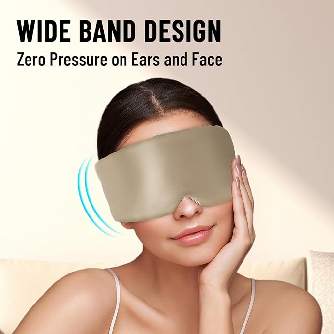 ATreebay 100% Mulberry Silk Sleep Mask, Large Eye Cover for Sleeping, Comfortable and Pressure-Free Sleeping Masks for Women Men, Completely Blackout (Taupe)