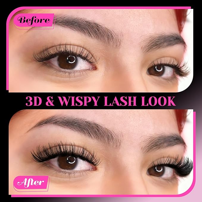 Veleasha Russian Strip Lashes with Clear Band Looks Like Eyelash Extensions D Curl Lash Strips 10 Pairs Pack (DT11)