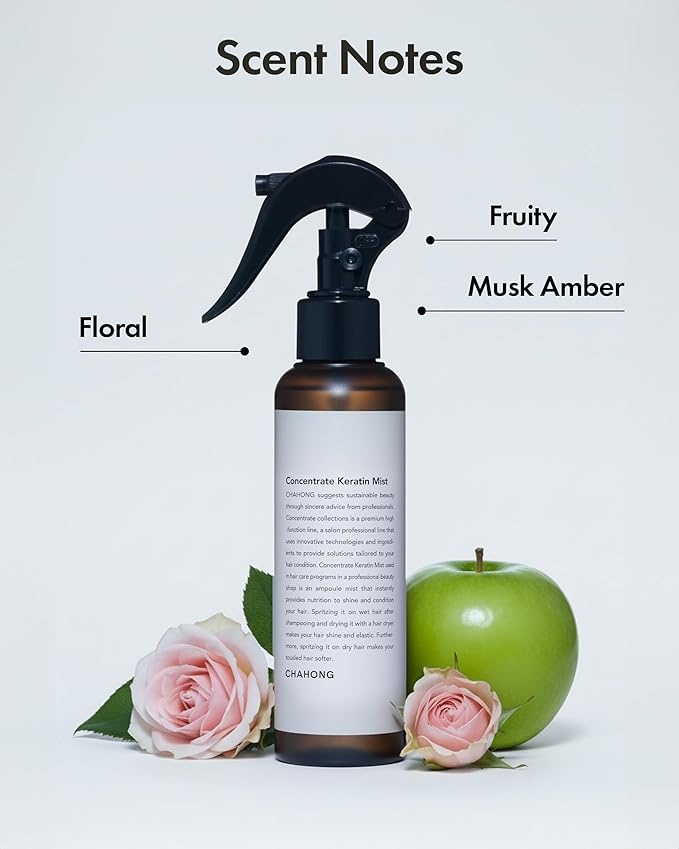 CHAHONG Keratin Hair Repair Mist for Dry Damaged Hair, Professional Salon Keratin Leave-in Spray, Lightweight, Non-Greasy, Adds Shine & Elasticity, Heat & Humidity Defense, Easy to Wash 150ml / 5 oz