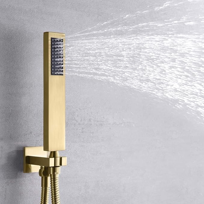 sumerain Rain Shower System Brushed Brass Dual Functions Shower Faucet Complete Set Including 8" Shower Head, Rough-In Valve Body and Trim