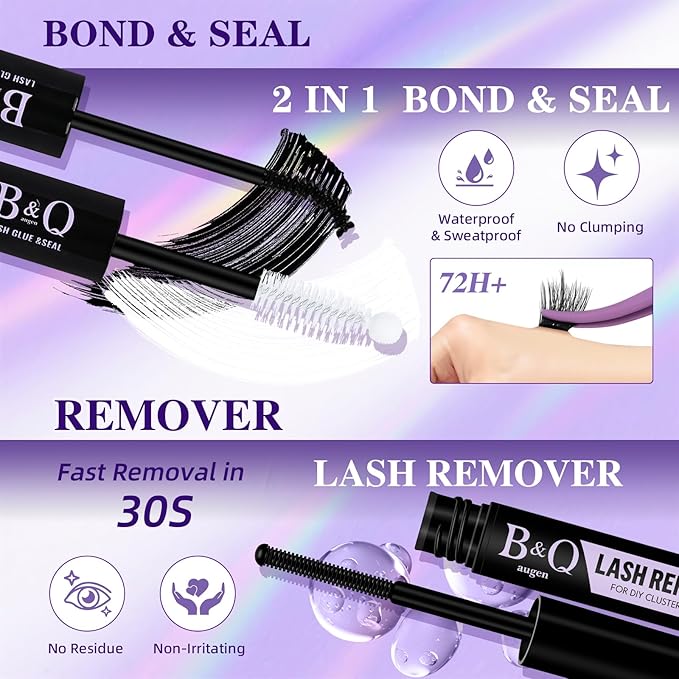 B&Q Lash Clusters Kit Wispy Fluffy - Feath5D 03 Eyelash Clusters Kit with Glue & Tools, Feathered Lightweight Lash Kit, 8-18mm C Curl Waterproof False Lashes