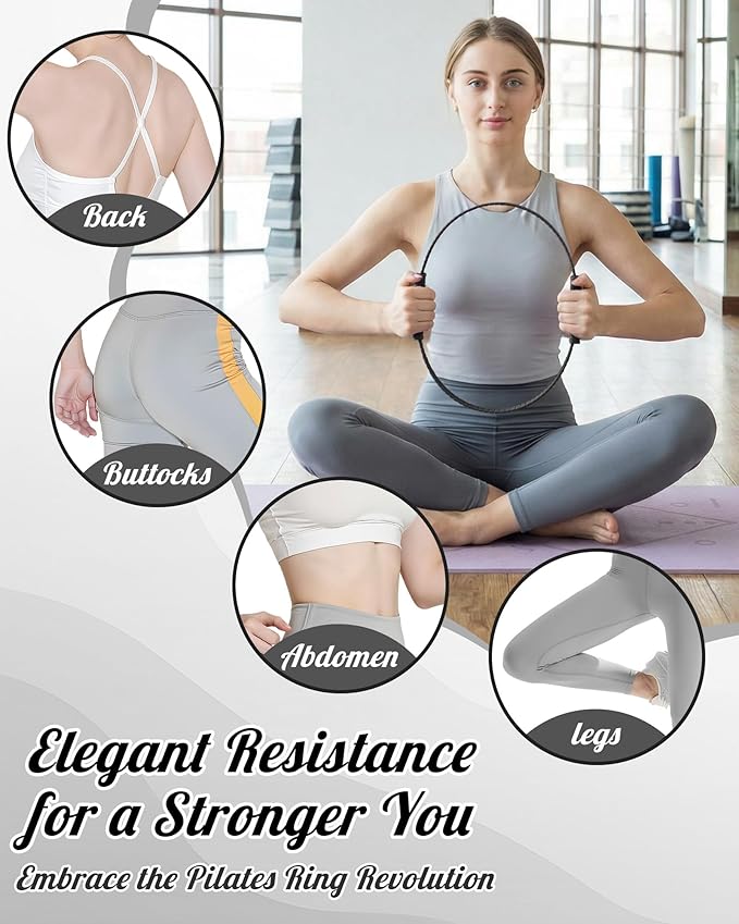 Pilates Ring Set, Home Pilates Kit for Women Pilates Equipment Ring and Ball Set Magic Circle Hoop with 5 Resistance Bands Compact Toning Fitness Essentials Starter Set Accessories