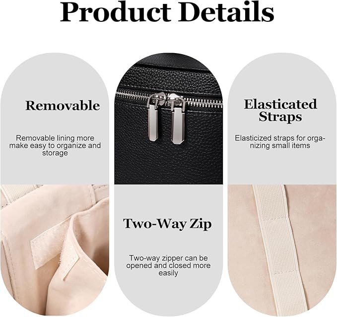 idoltimes Cosmetic Case, Leather Makeup Bag, Portable Handheld Makeup Case, Detachable Compartments