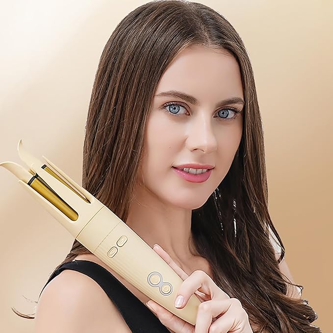 Automatic Hair Curling Iron Automatic Hair Curler Automatic Rotating with 3 Temperature Sets, Anti-Scald, Anti-Tangle Auto Curling Iron Rotating, Yellow