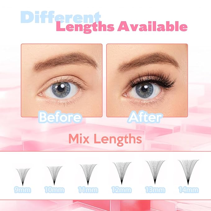 FADLASH Premade Fans Eyelash Extensions 300pcs 20D Premade Lash Fans C Curl Pre Made Fans Lash Extensions Volume Eyelash Extensions Premade Eyelash Fans Loose Fans (20D-0.07C-9-14mm)