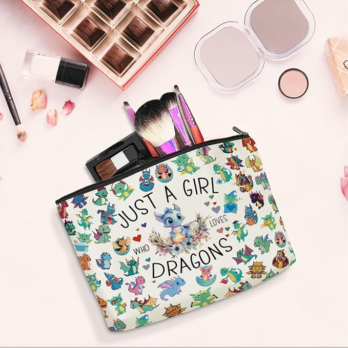 A Girl Loves Dragons Dragon Gifts Dragon Stuff Dragons Decor Cosmetic Bag Anniversary Graduation Christmas Birthday Makeup Bag Funny Friendship Gifts for Women Animal Lovers Sister Bestie Best Friend