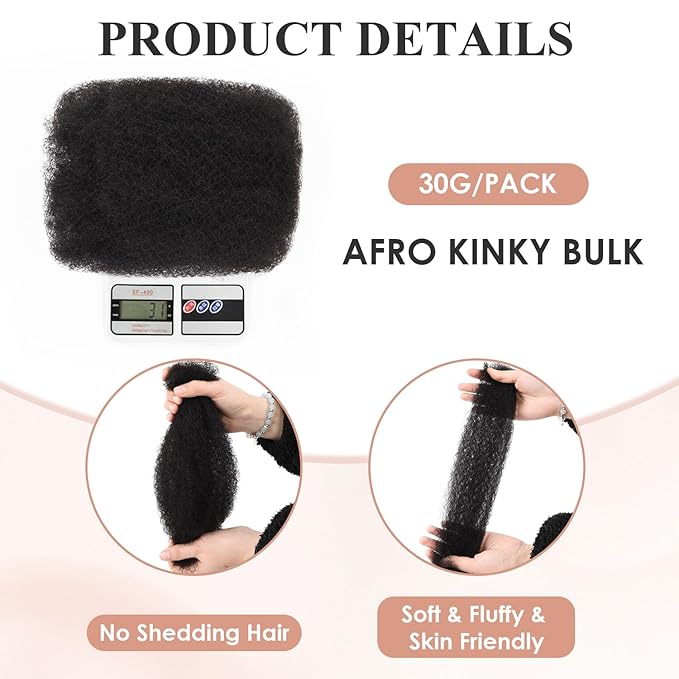 Teresa Afro Kinkys Bulk Human Hair For Twists, Afro Kinky-Curly Human Hair Bulk For Dreadlocks Extensions,Bulk Human Braiding Hair Afro Kinky Twist Extensions Natural And Soft (14 Inch, 30g/Pack)