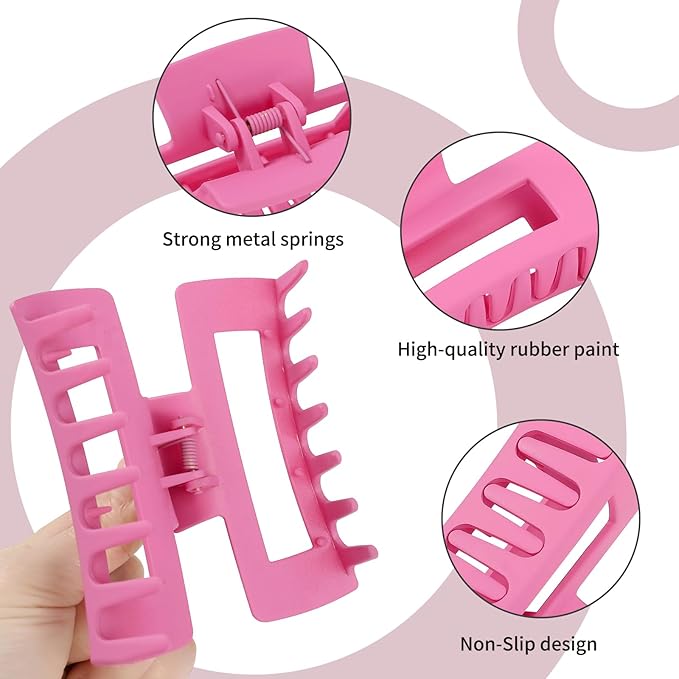 4 Inch Big Hair Claw Clips 6 Pcs Large Claw for Thick Hair Square Hair Clips for Women Rectangle Hair Clips Nonslip Acrylic Banana Jaw Clips Hair Accessories for Girls (Pink Purle)