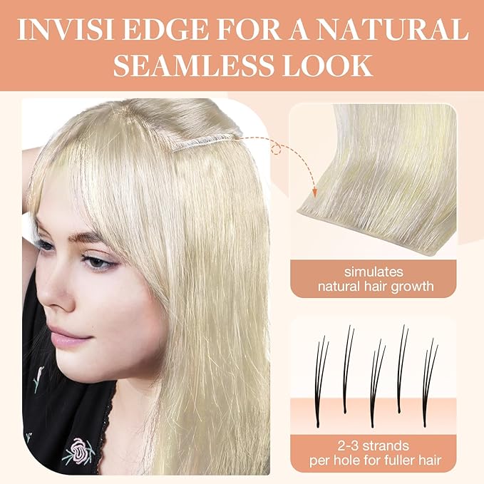 GOO GOO Invisi Edge Clip in Hair Extensions 18inch 130g 7Pcs Injected Seamless PU Clip in Hair Extensions, Virgin Real Human Hair, 17/22/60 Balayage Ash Blonde
