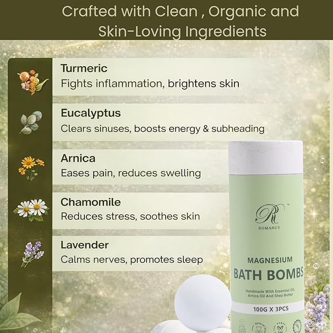 Magnesium Bath Bombs Gift Set – XL Epsom Salt Aromatherapy Shower Bombs for Muscle Recovery, Stress Relief & Post-Workout Relaxation with Lavender & Arnica, Spa Valentines Gift for Women & Men