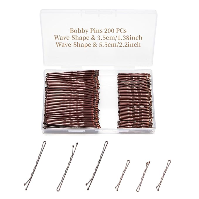 200 Pcs Brown Wave-Shaped Bobby Pins Mix Metal Hair Pins Hair Accessories for Women Stylists Hair Sticks Girl