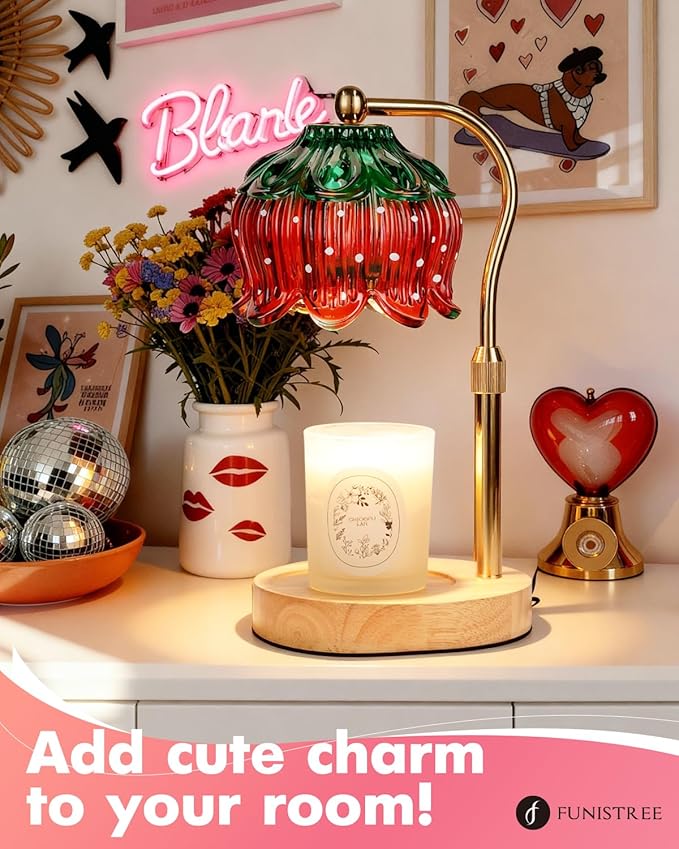 Strawberry Candle Warmer Lamp Height Adjustable, Lotus Strawberry Flower Lamp for Yankee Village Candles, Cute Candle Lamp with Timer & Dimmable, Birthday Christmas Gifts for Women Mom Adult