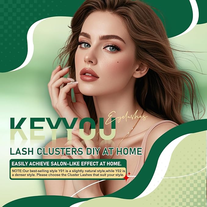 Lash Clusters 96pcs Individual Lashes Y02 D Curl 8-12MIX Cluster Lashes KEYYOU Volume Wispy Lash Extension Soft&Comfortable Easy DIY at Home(Y02,D-8-12MIX)