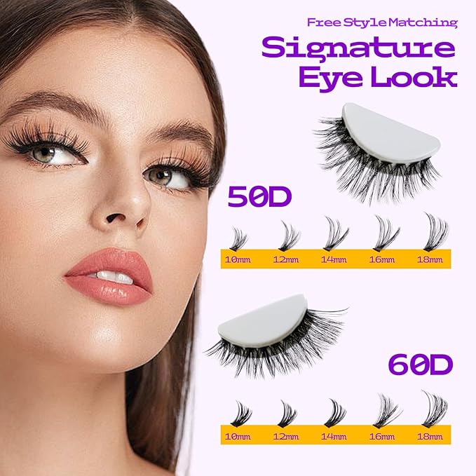 Lash Clusters kit DIY Lash Extension kit 280pcs 10-18mm Wispy Individual Lashes kit with Lash Bond and Seal, Lash Tweezers for Self Use,Beginner-Friendly (sylph 50D-60D-KIT)