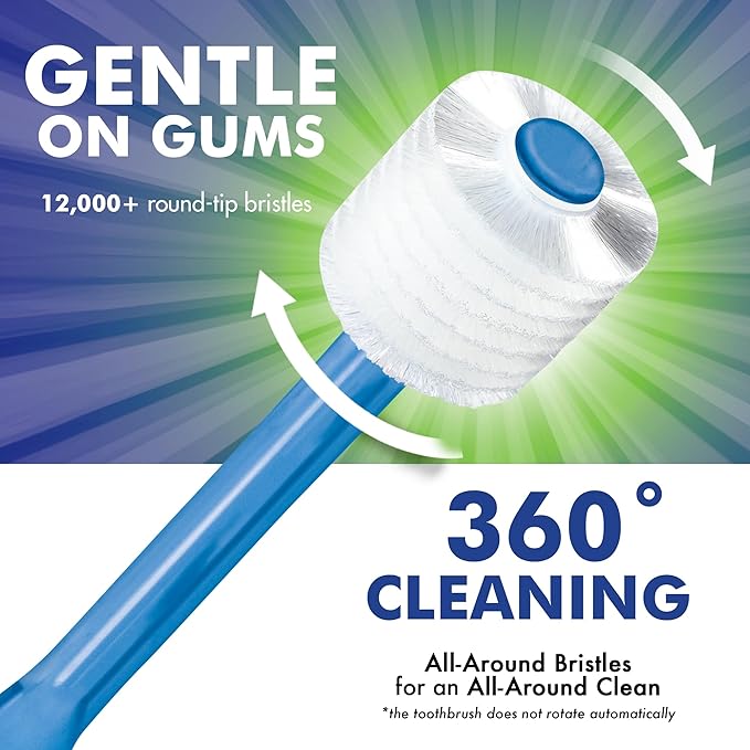 Brilliant Oral Care Adult Toothbrush with Soft Bristles, Round Head, and All-Around Clean for Teeth and Gums, Blue + Clear, 2 Pack