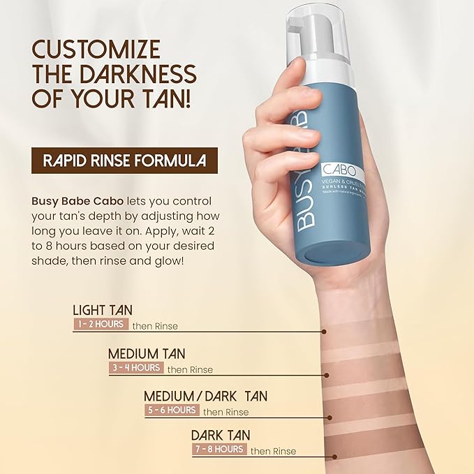 Busy Babe CABO Tanning Mousse Self Tanner With Mitt - Achieve a Gorgeous, Flawless Tan, Sun-Kissed Glow for All Skin Types and Tones, Sunless Tanning Mousse for Undertone (DARK BRONZE 200ml)