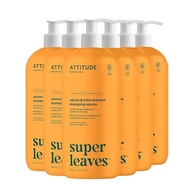 ATTITUDE Volume and Shine Hair Shampoo, EWG Verified, For Thin Hair, Naturally Derived Ingredients, Vegan and Plant Based, Soy Protein And Cranberries, 32 Fl Oz (Pack of 6)