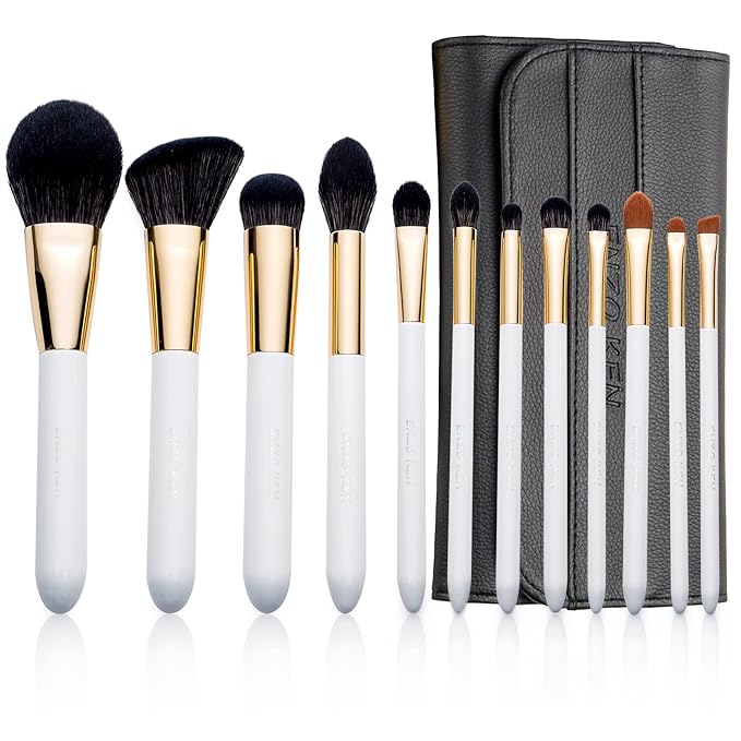 ENZO KEN Natural Black Goat Hair Makeup Brush Set with Case, Natural Hair Makeup Brushes Set Professional, Make up Brushes Set Professional, Natural Makeup Brushes, Natural Bristle Makeup Brushes.