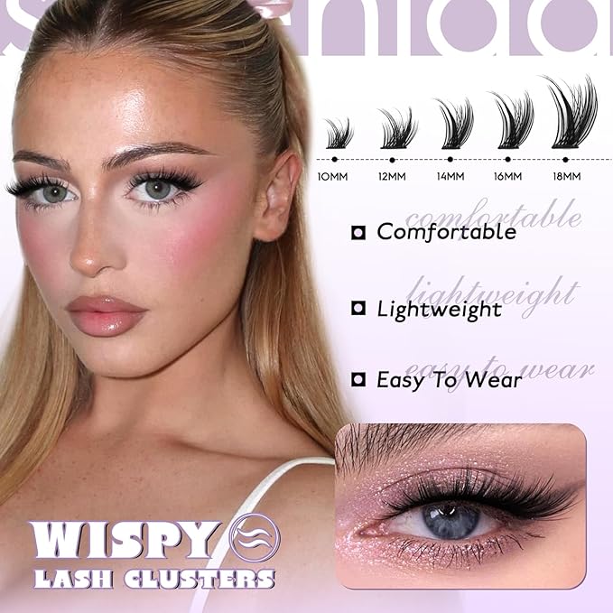 Lash Clusters Wispy Lash Clusters Cluster Eyelash Extensions 10-18mm Natural Volume Lash Extension Eyelash Cluster Eyelash Extensions Comfortable DIY Individual Lashes Clusters with Thin Band