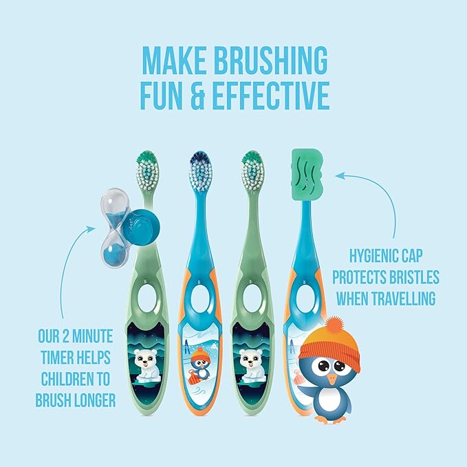 Jordan* ® | Step 2 Kids Toothbrush | 3-5 Years, Soft Bristles, BPA Free,4 Pack | Blue & Green