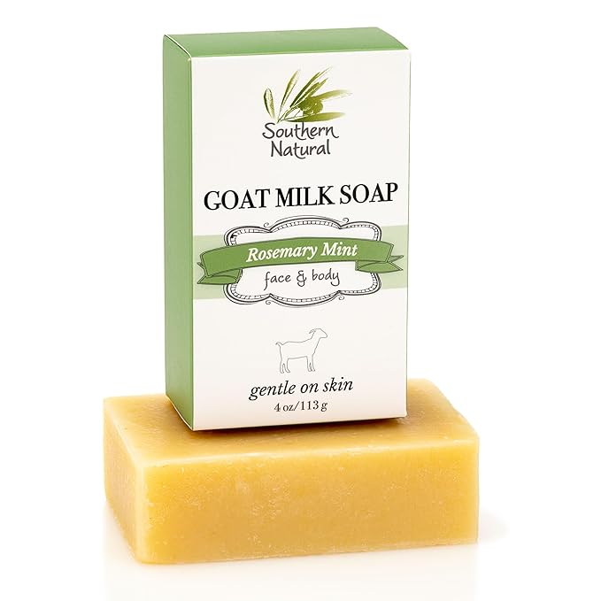 Southern Natural Rosemary Mint Goat Milk Soap Bar – Soothing Goat Milk Soap for Sensitive Skin and Dry Skin Relief – Natural Handmade for Men, Women, Kids & Baby, 4 oz (1 Bar)