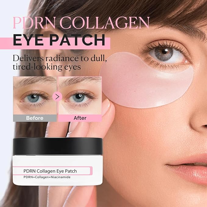60 Pcs PDRN Under Eye Patches, Eye Mask for Puffy Eyes and Dark Circles, for Eye Bags, Fine Lines and Wrinkles Reduce, Anti Wrinkle, with Niacinamide Hydra-Gel Collagen, Skin Care - Gifts for Women