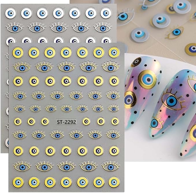 12 Sheet Gold Eye Nail Stickers Decals 3D Self Adhesive Goth Nails Decals Gold Silver Sun Star Nail Art Stickers Metallic Snake Horror Eye Gothic Design Sticker for Women Manicure Decoration