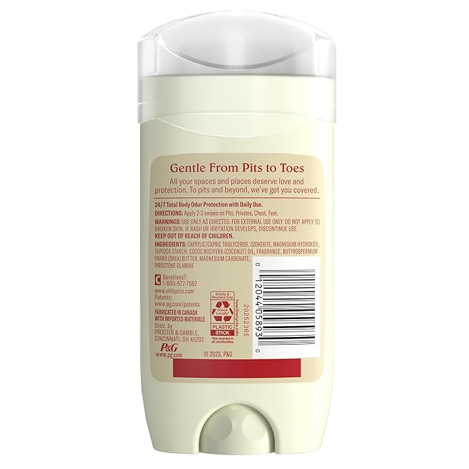 Old Spice Whole Body Deodorant Stick for Men, Aluminum Free, Cucumber + Avocado Scent, 24/7 Odor Protection, 24/7 Lasting Freshness, Dermatologist Tested, Gentle on Skin, Safe to Use All Over, 3.0 oz