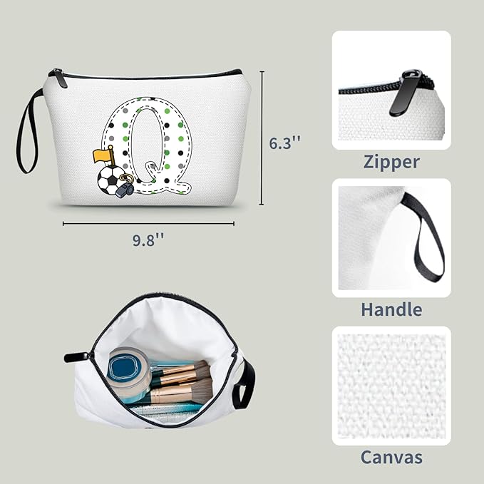 ARIOSEY Soccer Gifts Personalized Soccer Ball Cosmetic Bag for Purse Birthday Inspirational Gifts for Girls Women Team Coach Mom Stuff Travel Organizer-Q