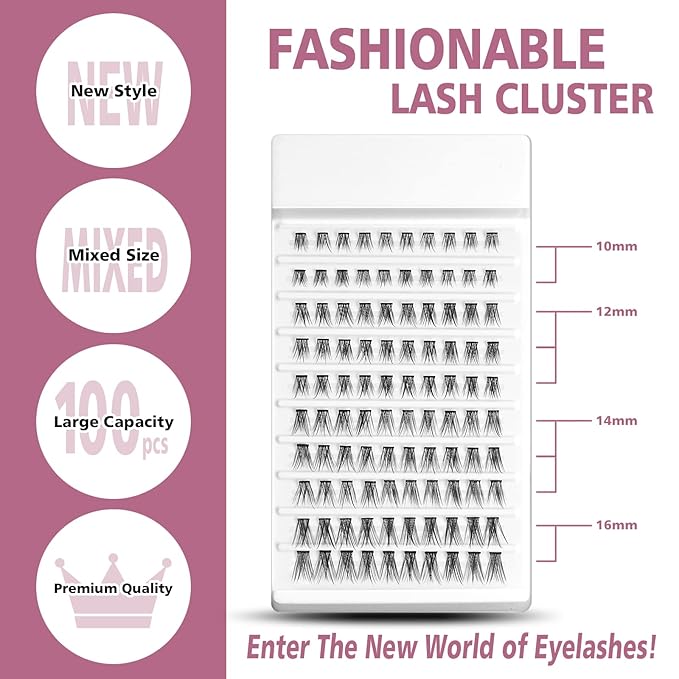 Lash Clusters DIY Eyelash Extension,80 Clusters Lashes 10mm 12mm 14mm 16mm Mix 3D Effect Eyelash,Easy to Apply at Home 14MM CROSS