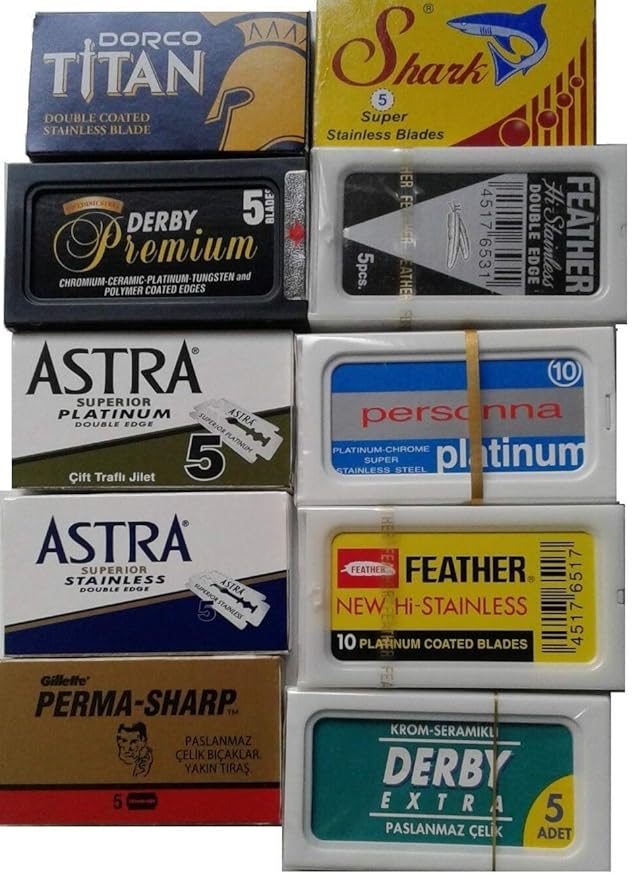 100 Shaving Safety Razor Double Edge Blades of 10 Top Brands - Feather ASTRA PERSONNA.Sampler Pack