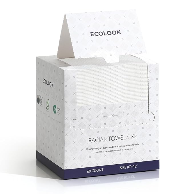 ECOLOOK Disposable Face Towel XL-60 Count Upgraded Thick Facial Towels, Ultra Soft Clean Face Towels Disposable, 10"x12" & 90 GSM, Ideal for Sensitive Skin-1 PACK