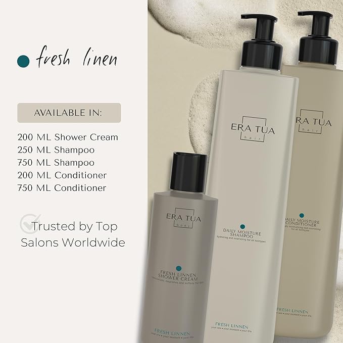 ERA TUA Fresh Linen Shower Cream | Dutch Made & Formulated | Natural, Vegan, Paraben Free & Cruelty Free| Hydrating Body Wash for All Skin Types |sulfate Silicone free | Jasmine & Rose Scent | 200 ml