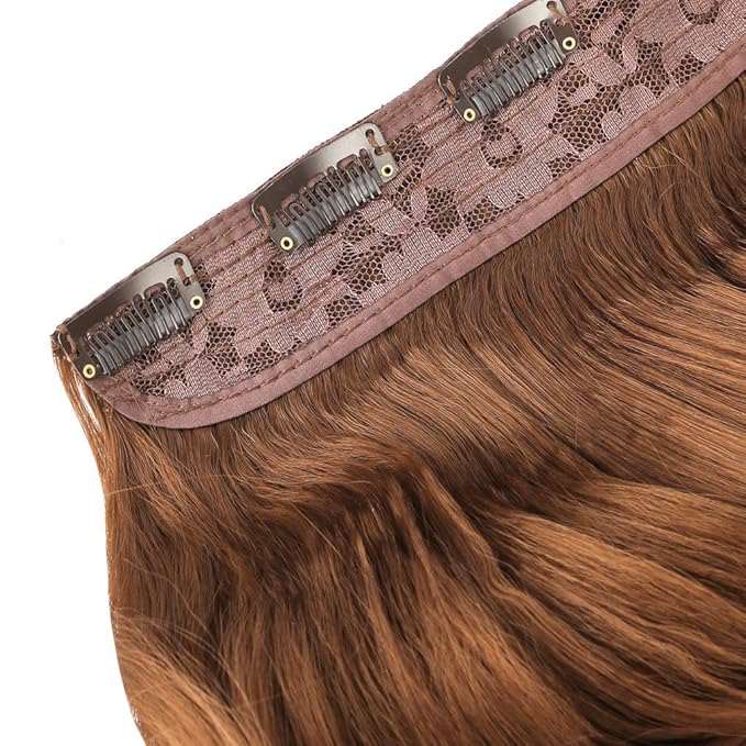 REECHO 16" 1-Pack 3/4 Full Head Curly Wavy Clips in on Synthetic Hair Extensions HE008 Hairpieces for Women 5 Clips 3.9 Oz per Piece - Linen