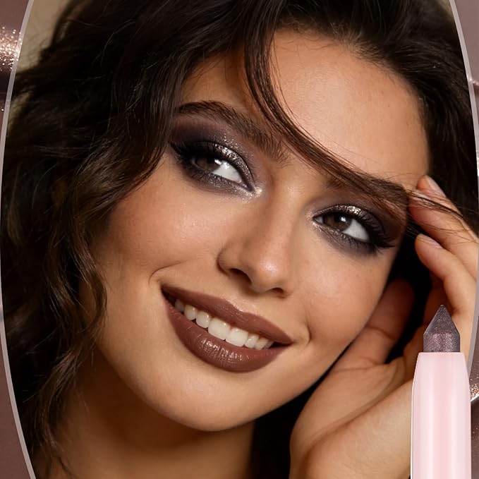 2in1 Cream Eye Shadow Brightener Sticks for Eyes, Neutral Highlighter High Pigmented Makeup with Blending Brush Built-in Sharpener, Long Lasting Eye Makeup sombras en crema para ojos #Yellow Brown