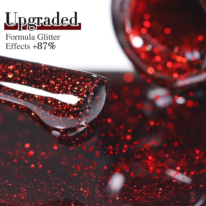Double Rhythm 15ML Glitter Gel Polish Shimmer Reflective Holographic Color Magnetic for Nail Art Salon DIY at Home (Burgundy Glitter-B1157)