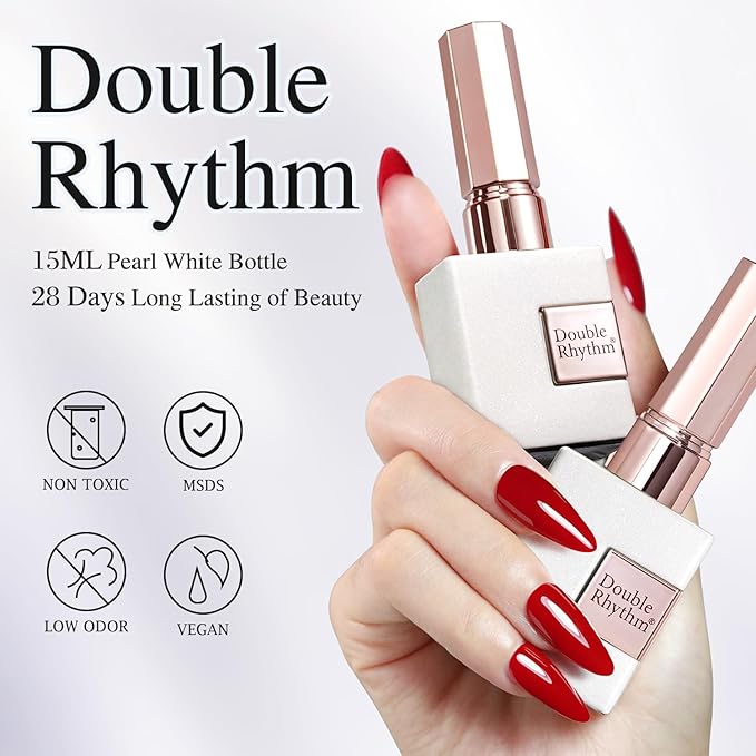 Double Rhythm Glitter Gel Polish Dark Red 15ML Shimmer Reflective Color for Nail Art Salon DIY at Home 0.5Oz (Burgundy Red-B1038)