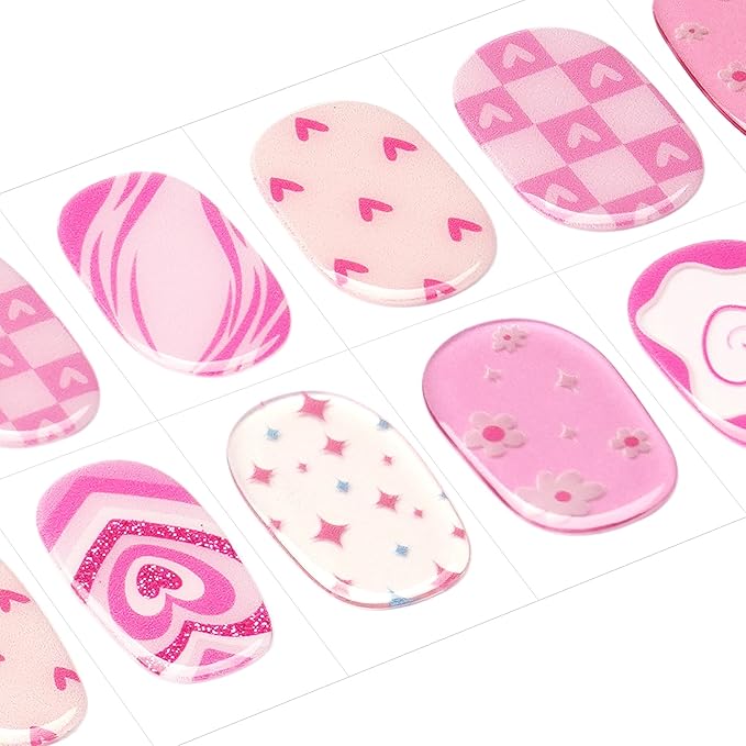 DANNI & TONI Kids Gel Nail Strips Heart Smiling Face Stars Flowers Salon-Quality Peel & Stick Manicure for Children (Age 6+)– Safe, Long-Lasting, Easy to Apply |Heart Glitz