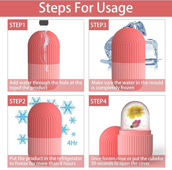 Ice Cube Roller Massager for Face, Eyes and Neck Naturally Conditioning and Skin Care,De-Puff Eye Bags,Reduce Migraine Pain,Reusable Massage Silicone Ice Mold (Multiple Colors)