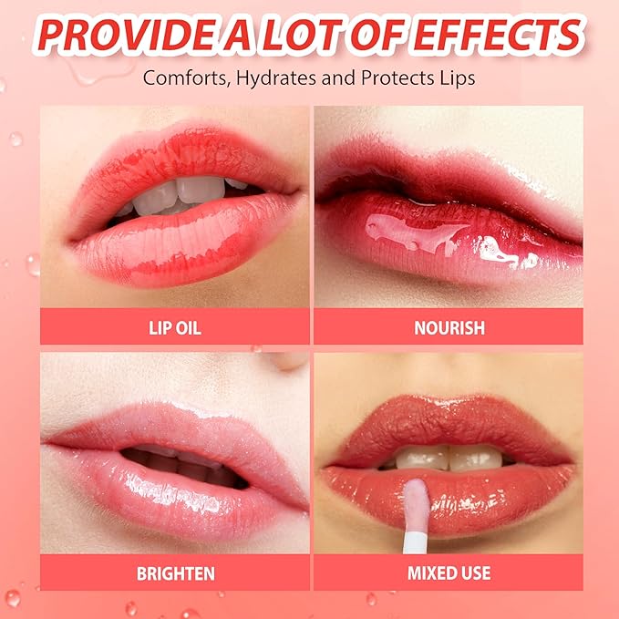 2Pack Non-sticky Lip Oil, Moisturizing Glossy/Shiny Lip Gloss Oil PlumpingTint, Hydrating Lip Gloss Lip Balm, Long Lasting Nourishing Fruit Flavoure Lip Oils(Strawberry + Coconut)