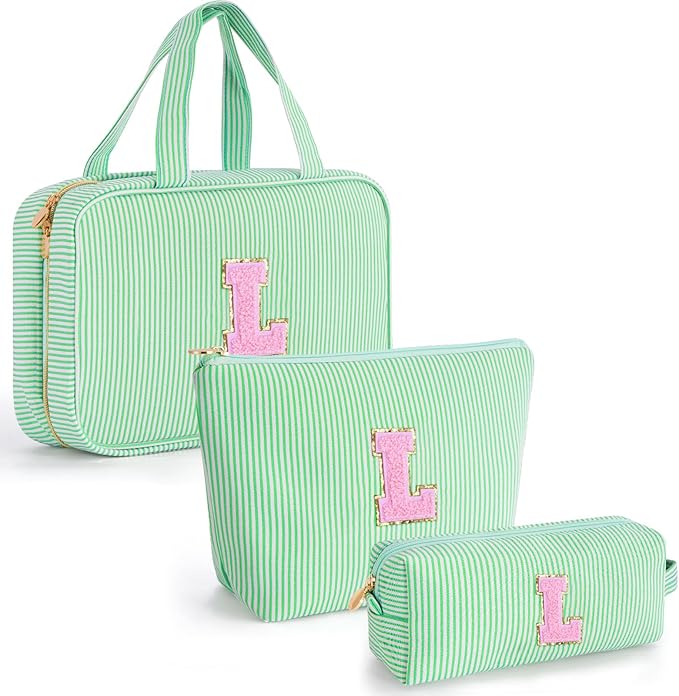 Fystdtote Cute Toiletry Makeup Bag for Women Girls - Personalized Teenager Girl Gift Ideas | Initial Make Up Bag | Gifts for Women Friends | Skin Care Bag | Tween Girls Trendy Stuff - Green L